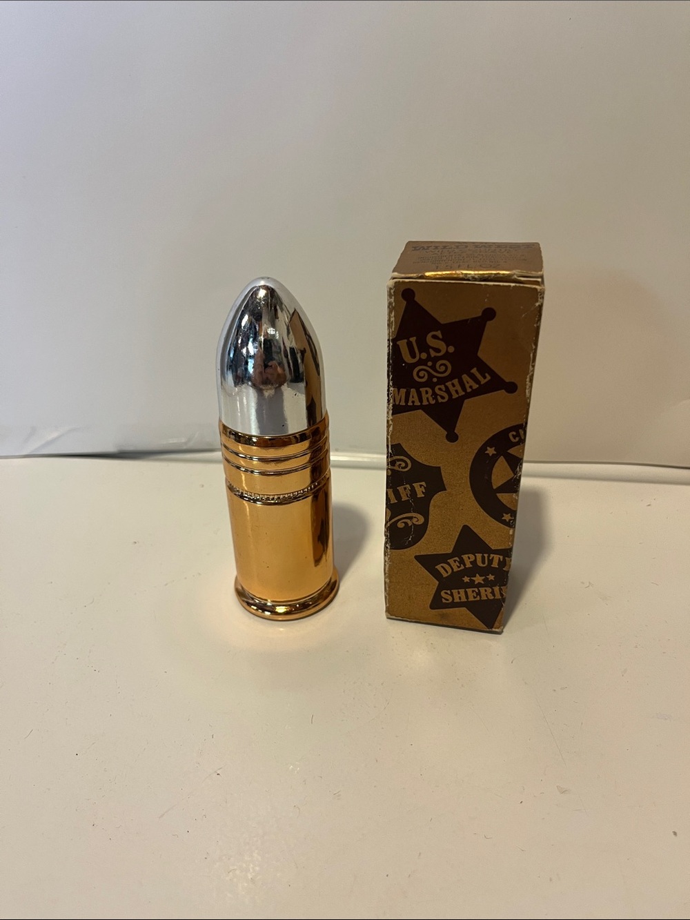 Vintage 70’s Bullet Shaped After Shave Bottle - Gold & Silver Avon